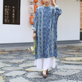 Vintage Chinese Standing Collar Loose Frog Button dress, Printed flower Cotton Linen dress 20250408