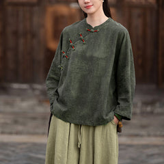 Vintage Chinese stand-up collar frog button short-sleeved cotton shirt, summer casual loose cotton shirt 20250328