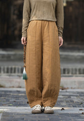 2026 Winter New Original Cotton-Linen Women's Retro, Versatile, Slimming, Elastic-Waist, Loose-Fitting, Casual, Patchwork Straight-Leg Pants