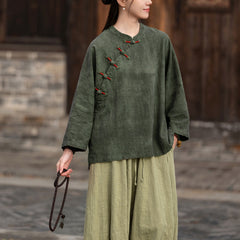 Vintage Chinese stand-up collar frog button short-sleeved cotton shirt, summer casual loose cotton shirt 20250328