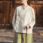 Chinese Frog Button Cotton Linen Shirt, Vintage Loose Long Sleeve Jacket 20250328
