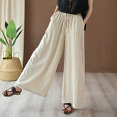 Summer linen wide leg pants, loose casual elastic waist linen pants