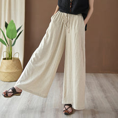 Summer linen wide leg pants, loose casual elastic waist linen pants