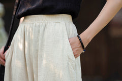 Women's Loose Casual Elastic Waist Cotton Linen Pants, Vintage Cotton Linen Harlem Pants (Autumn and Winter) 20240920