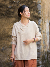 Long Sleeve Standing Collar Cotton Linen Frog Button Shirt, Vintage Chinese Casual Shirt 20250604