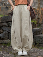 Vintage cotton linen tapered wide-leg pants, elastic waistband stonewashed personalized casual pants 20250604