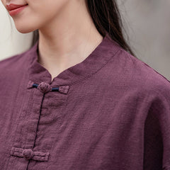 Vintage Chinese stand-up collar frog button long-sleeved cotton shirt, casual loose cotton jacket 20250328