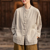 Vintage Chinese stand-up collar frog button long-sleeved cotton shirt, casual loose cotton jacket 20250328