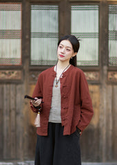 2026 New Arrival: Women's Long-Sleeve Cotton-Linen Blouse, Loose-Fit Chinese-Style Stand-Up Collar with Button-Down Front