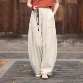 Women Casual Elastic Waist Stone Washed loose Cotton Linen Pants 20250328