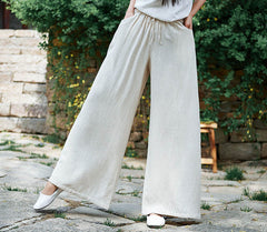 Linen wide leg pants,summer linen pants ,linen pants women ,linen elastic waist pants,90s linen pants