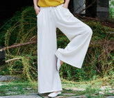 Linen wide leg pants,summer linen pants ,linen pants women ,linen elastic waist pants,90s linen pants