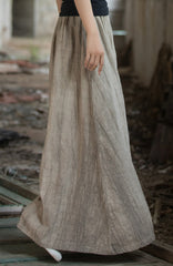 Vintage cotton linen skirt, summer elastic waist cotton linen skirt, vintage loose cotton linen skirt, women's summer linen skirt