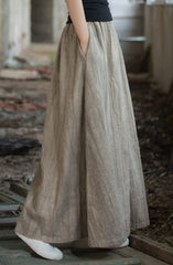 Vintage cotton linen skirt, summer elastic waist cotton linen skirt, vintage loose cotton linen skirt, women's summer linen skirt