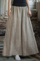 Vintage cotton linen skirt, summer elastic waist cotton linen skirt, vintage loose cotton linen skirt, women's summer linen skirt