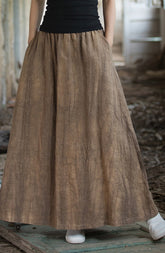 Vintage cotton linen skirt, summer elastic waist cotton linen skirt, vintage loose cotton linen skirt, women's summer linen skirt