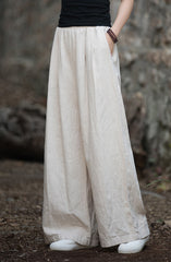 Linen Wide leg pants, summer elastic waist cotton linen pants,vintage loose cotton linen pants, women's summer linen pants