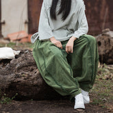 Women's linen harem pants, vintage stonewashed linen pants, loose cotton linen tapered pants, elastic waist casual linen pants