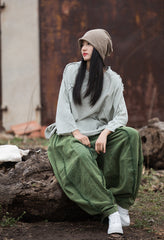 Women's linen harem pants, vintage stonewashed linen pants, loose cotton linen tapered pants, elastic waist casual linen pants