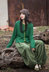 Women's linen harem pants, vintage stonewashed linen pants, loose cotton linen tapered pants, elastic waist casual linen pants