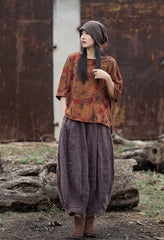 Linen harem ankle pants, vintage stonewashed linen ankle pants, loose cotton linen turnip pants, elastic waist casual linen pants