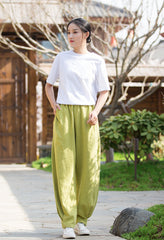 Women linen trousers,,Summer linen pants,vintage linen pants, linen cotton casual pants,elastic waist linen pants
