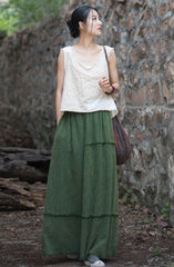 Patchwork linen skirt, Vintage cotton linen skirt, summer elastic waist linen skirt, vintage loose cotton linen skirt, women's linen skirt