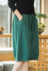 Vintage stonewashed elastic waist summer linen shorts