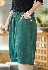 Vintage stonewashed elastic waist summer linen shorts