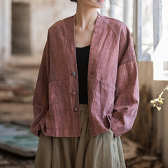 Vintage linen kimono, loose casual V-neck jacket