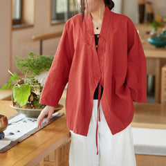 Vintage frog button cotton washed kimono, Chinese casual loose shirt