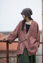 Vintage linen kimono, loose casual stonewashed jacket