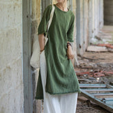 Loose Cotton Linen Dress, Vintage Casual Cotton Linen Washed Dresses