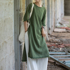 Loose Cotton Linen Dress, Vintage Casual Cotton Linen Washed Dresses