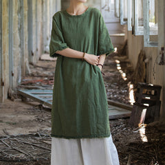 Loose Cotton Linen Dress, Vintage Casual Cotton Linen Washed Dresses