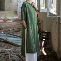 Loose Cotton Linen Dress, Vintage Casual Cotton Linen Washed Dresses
