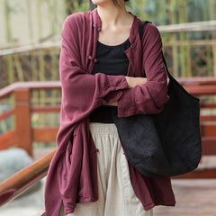 Women's Loose Cotton Linen Jacket, Vintage Casual Cotton Linen Washed Shirt Plus Size