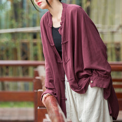 Women's Loose Cotton Linen Jacket, Vintage Casual Cotton Linen Washed Shirt Plus Size