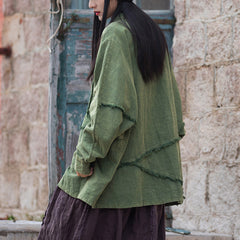 Women's Loose Cotton Linen Shirt, Vintage Casual Cotton Linen Washed Jacket Plus Size