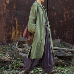 Women's Loose Cotton Linen Long Shirt, Vintage Casual Cotton Linen Washed Jacket Plus Size