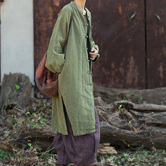 Women's Loose Cotton Linen Long Shirt, Vintage Casual Cotton Linen Washed Jacket Plus Size