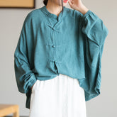 Vintage Frog Button Cotton Washed Shirt, Chinese Casual Loose Shirt