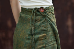 Cotton linen wrap skirt, summer linen print skirt