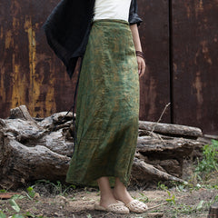 Cotton linen wrap skirt, summer linen print skirt
