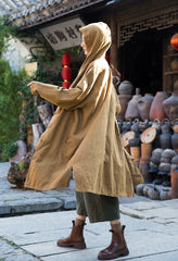 Loose cotton hooded jacket, vintage Chinese casual hooded shirt