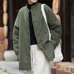 Chinese Linen Winter Jacket, Vintage Frog Button Cotton Coat