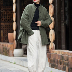 Chinese Linen Winter Jacket, Vintage Frog Button Cotton Coat