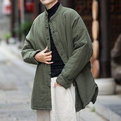 Chinese Linen Winter Jacket, Vintage Frog Button Cotton Coat