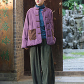 Patchwork Linen Winter Jacket, Chinese Vintage Frog Button Cotton Jacket