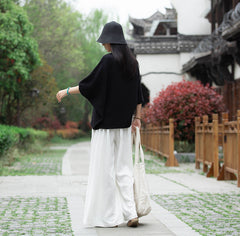 Summer Short Sleeve Boat Neck T-Shirt, Vintage Chinese Cotton Linen Top